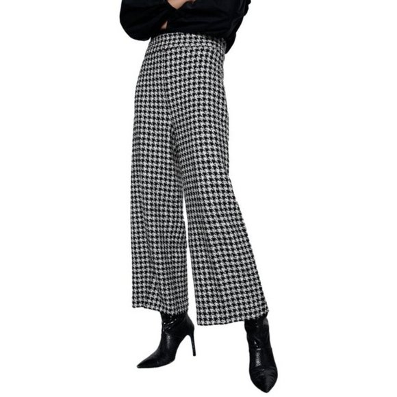 Zara Pants - Zara Women's Houndstooth Black and White Wide Leg Trousers Sz XS